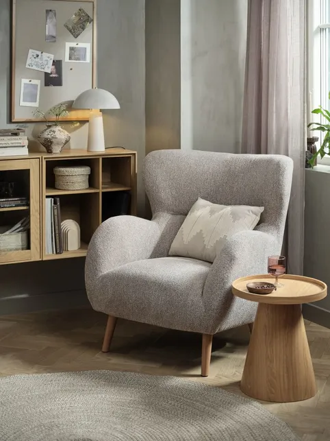 Lænestol HAGESTED beige stof/natur egefarve