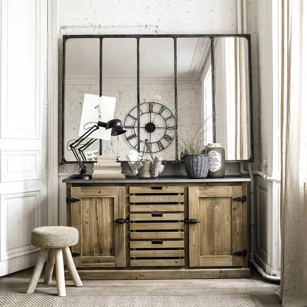 CARGO - Grand miroir verrière rectangulaire industriel en métal 180x124