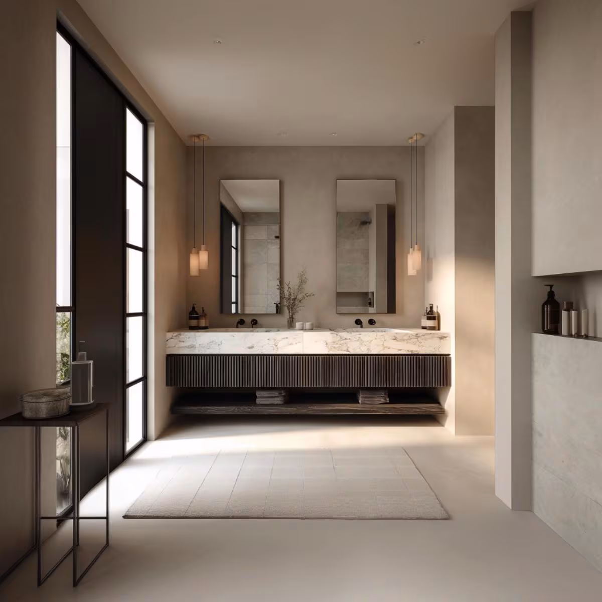 Fluted Floating Double Vanity | Dark Oak Modern Bathroom Cabinet