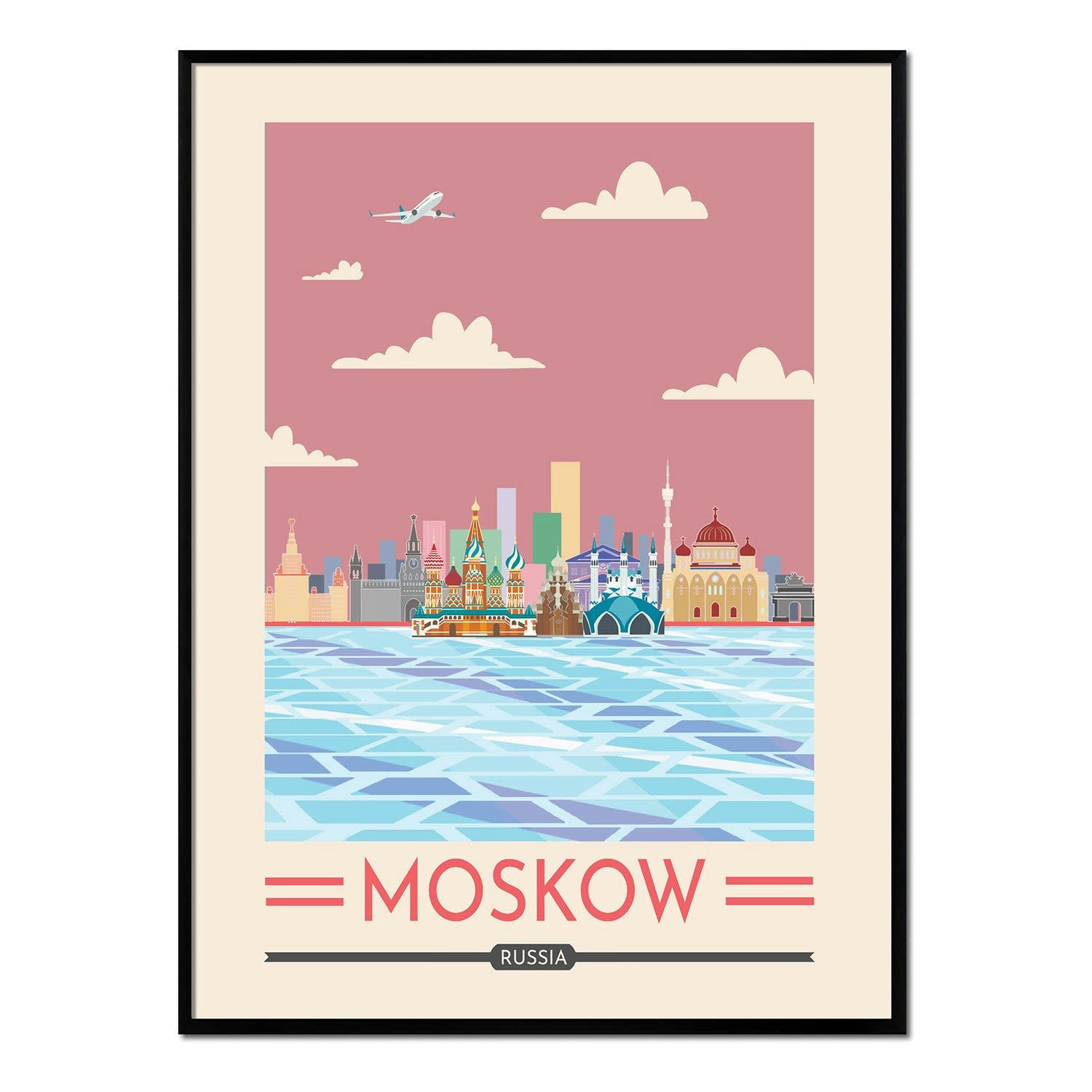 CIUDADES - Affiche avec cadre noir - Moscou - 50x70