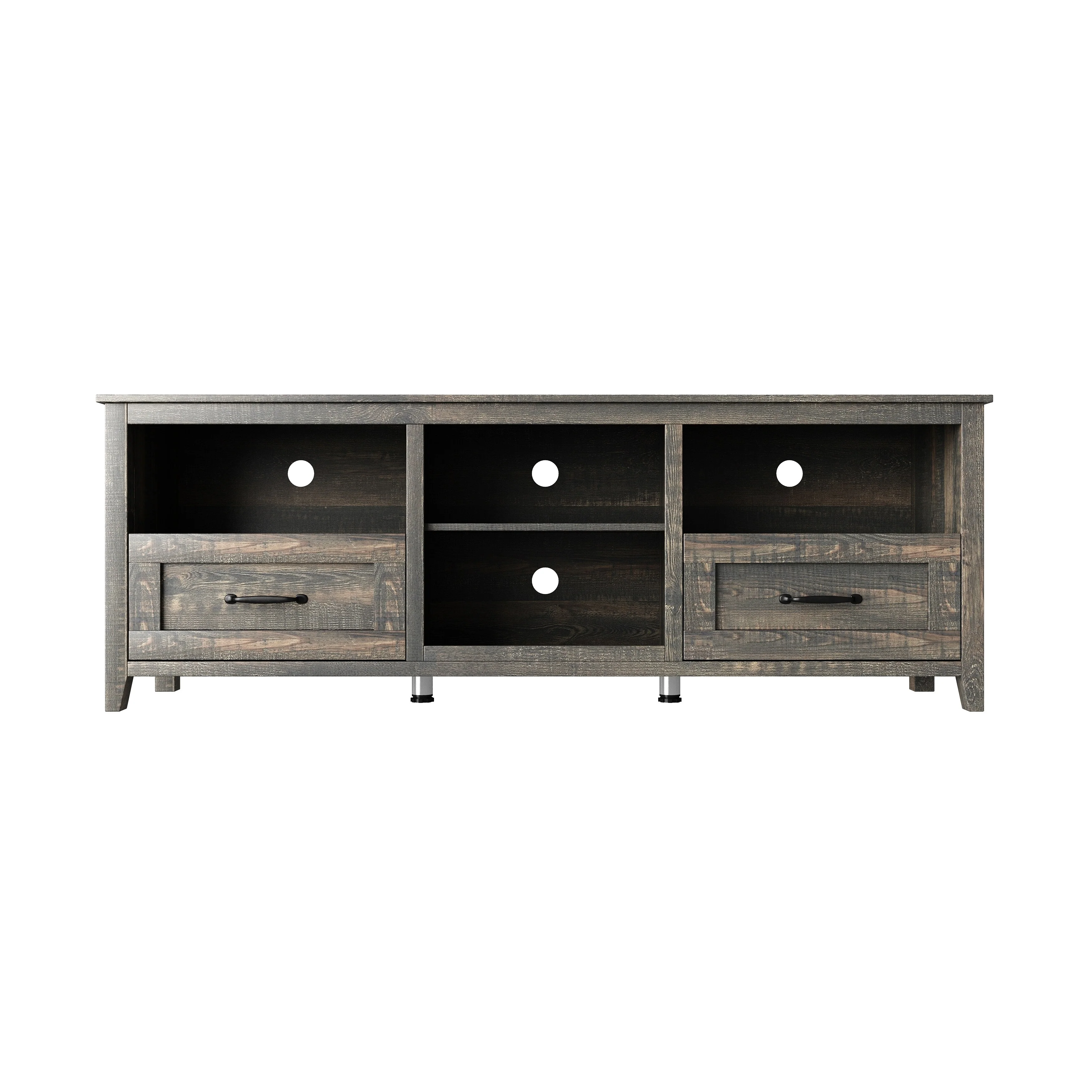 HomeRoots 70 Dark Brown Wood Enclosed and Open Storage TV Stand - 70.08 in. x 24.8 in. x 15.35 in.