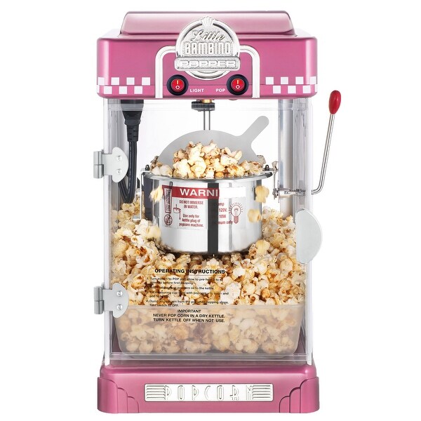 Little Bambino Countertop Popcorn Machine  2.5oz Kettle with Measuring Spoon, Scoop, and 25 Serving Bags (Pink)