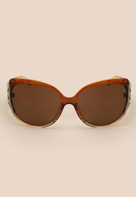Womens Brown Cut Out Rectangle Sunglasses