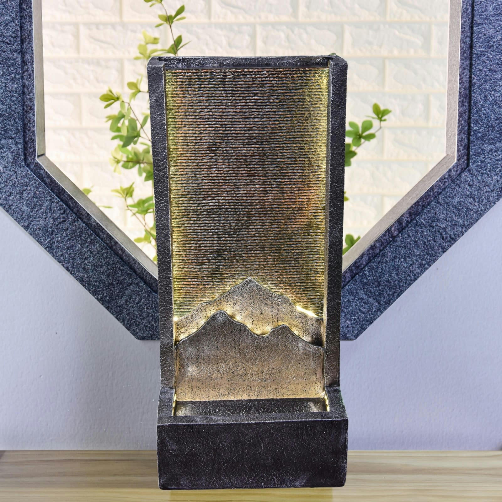 ALPES - Grande Fontaine de Jardin Mur d'eau et Paysage en résine noir - H100cm