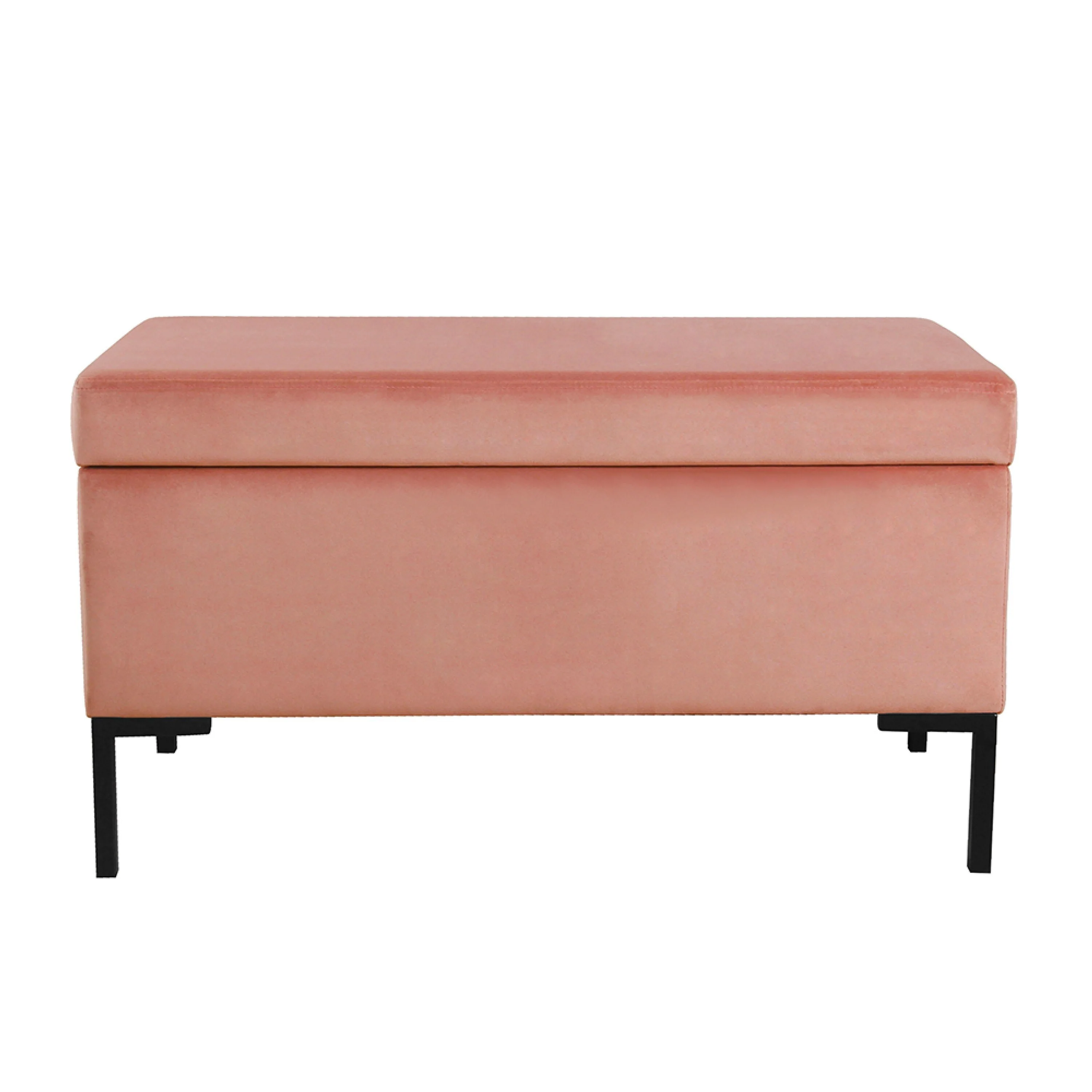 Ray Storage Bench Ottoman, Blush Pink Velvet, Metal Legs, 32 Inch