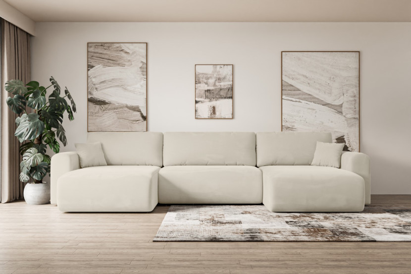Narożnik z funkcją spania i pojemnikiem ORRO-U - 362x145x83cm Beżowy