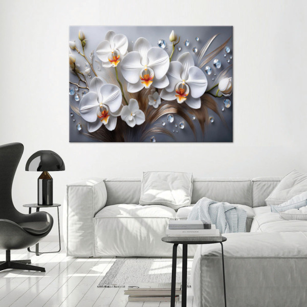 Feeby Obraz na płótnie, Orchidea Kwiat Biały 3D Malowany 60x40