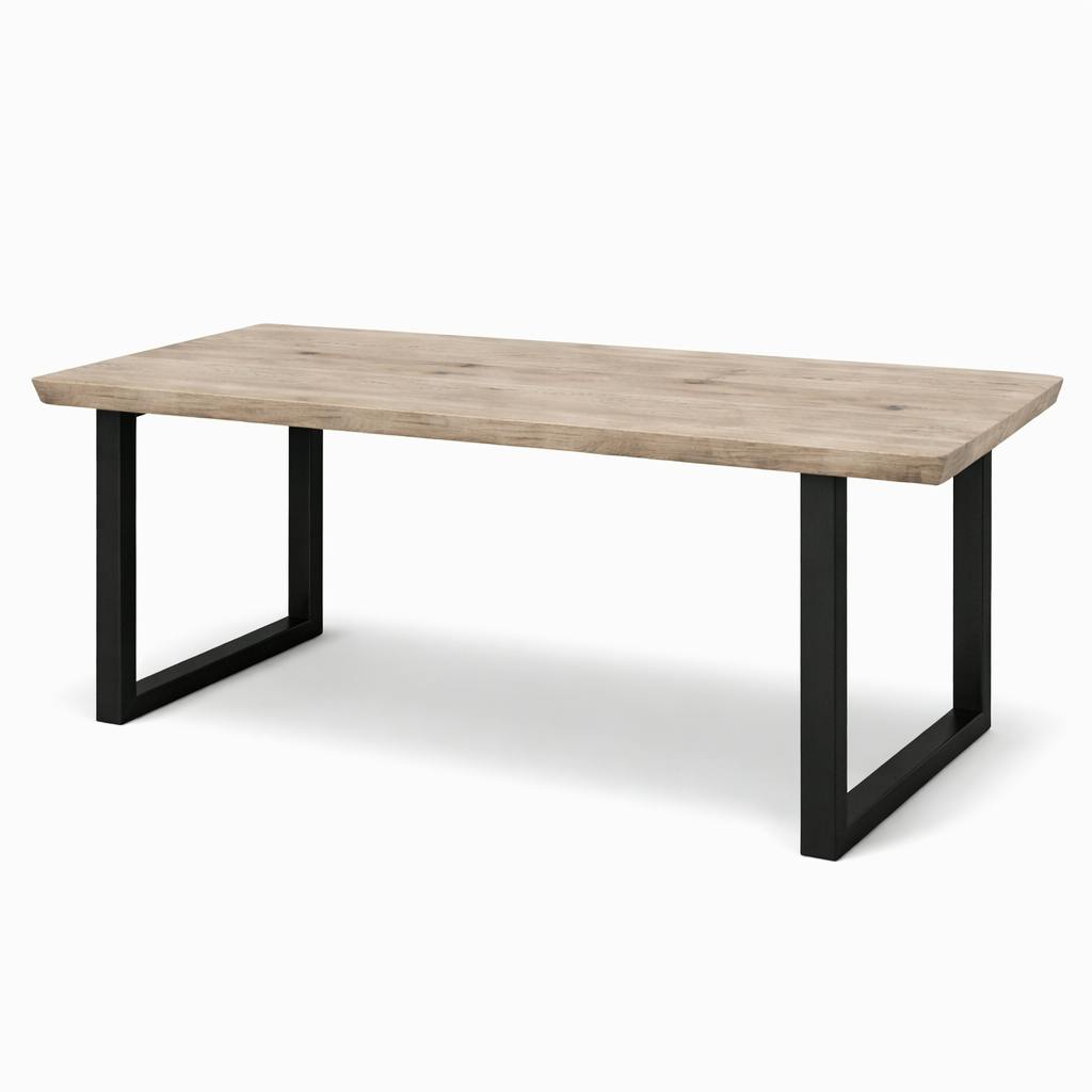 Table extensible chêne grisé bords biseautés pieds en U 180 cm PALERME