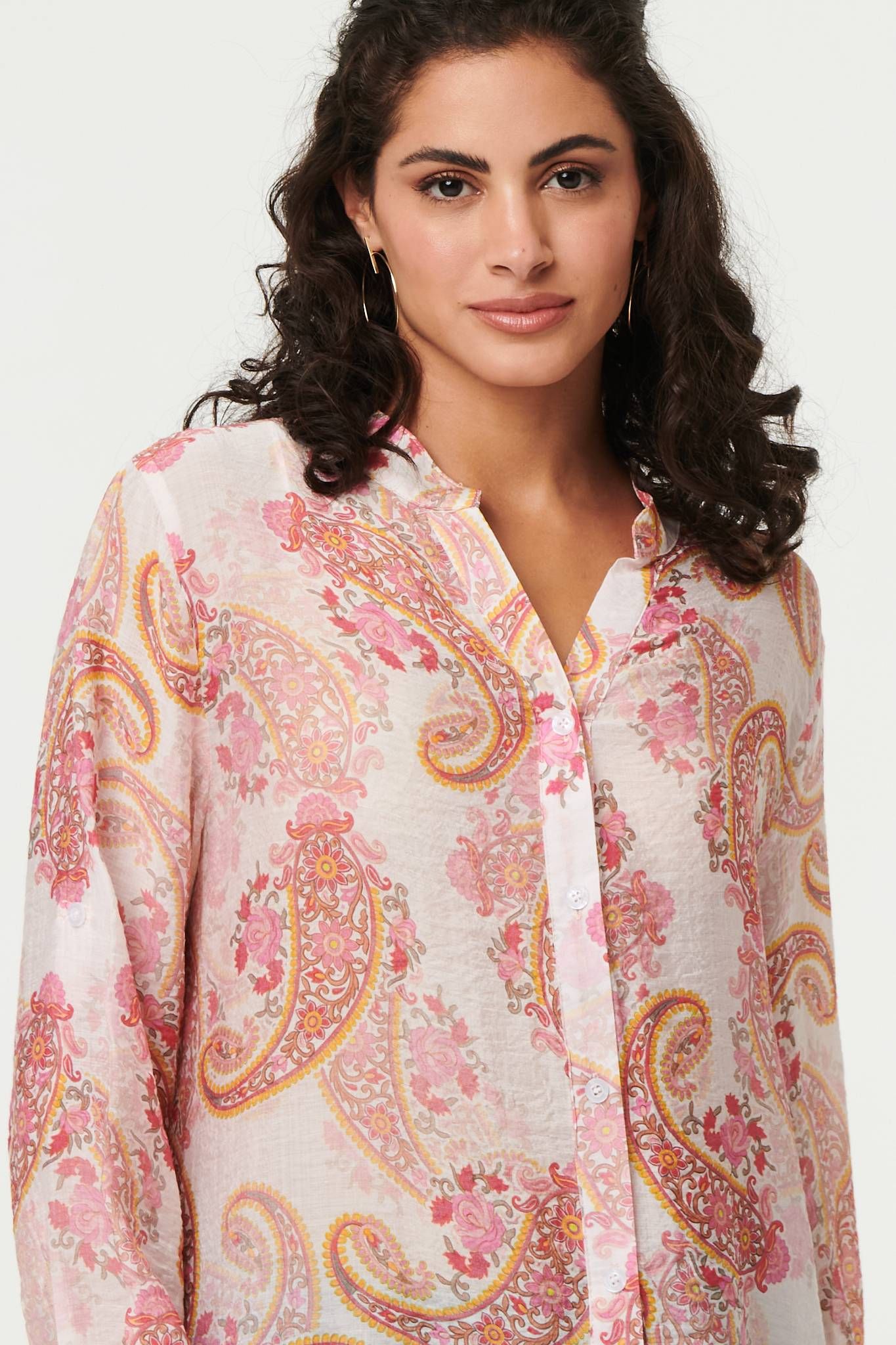 Izabel London Paisley Long Sleeve Sheer Longline Shirt