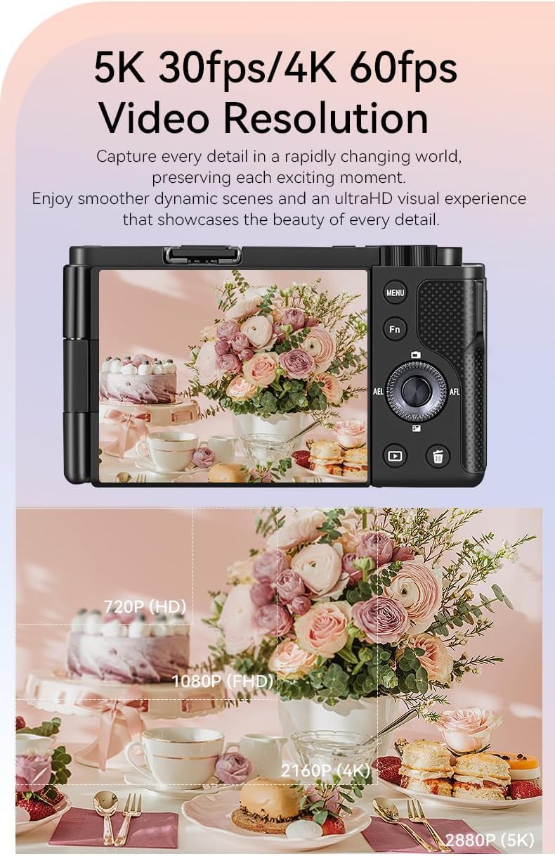 ORDRO G930 Digital Camera 16-80mm  F1.96-3.64  Wide Angle Cameras for Content Creators Vloggers and Photography with 2 Batteries  Small Tripod  64G Card