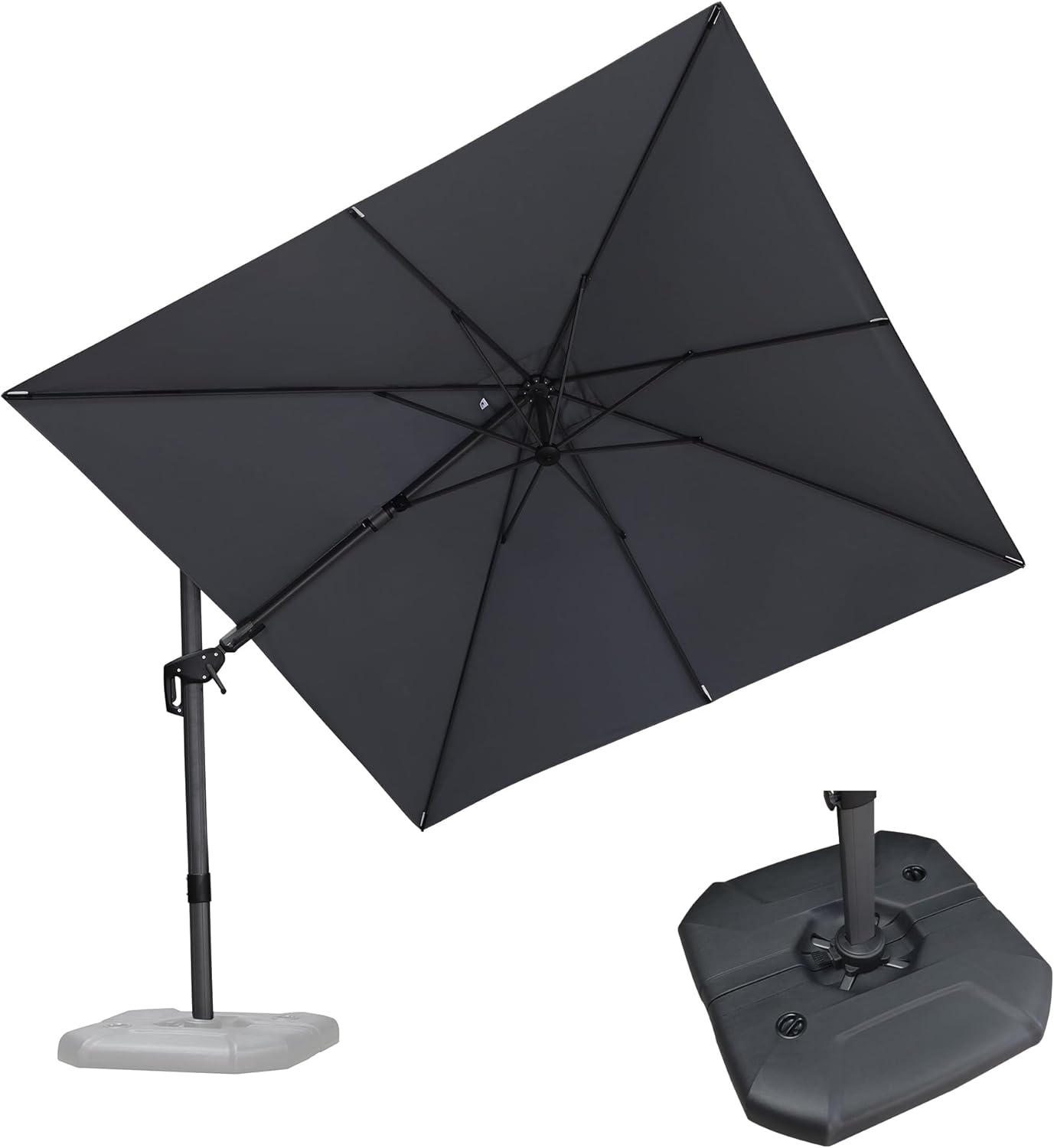 PURPLE LEAF 9.8' X 9.8' Tilting Patio Umbrella with Base Outdoor Cantilever Swivel Square Umbrella with Tilt Aluminum Offset Umbrella with 360-degree Rotation for Garden Deck Pool Patio Light Grey