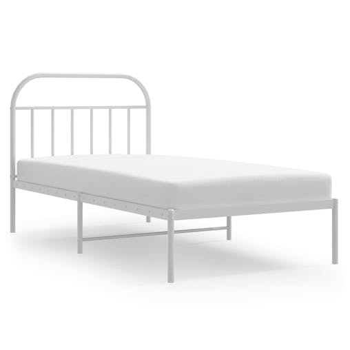 NNEVL Metal Bed Frame with Headboard White 107x203 cm