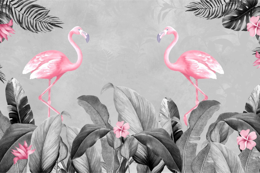 Fototapeta FLAMINGI Liście Tropikalne 3D 90x60cm