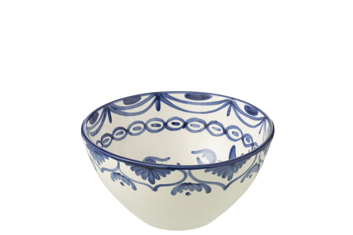 J-Line kom Granada High - keramiek - wit/blauw - medium - Ø 22 cm