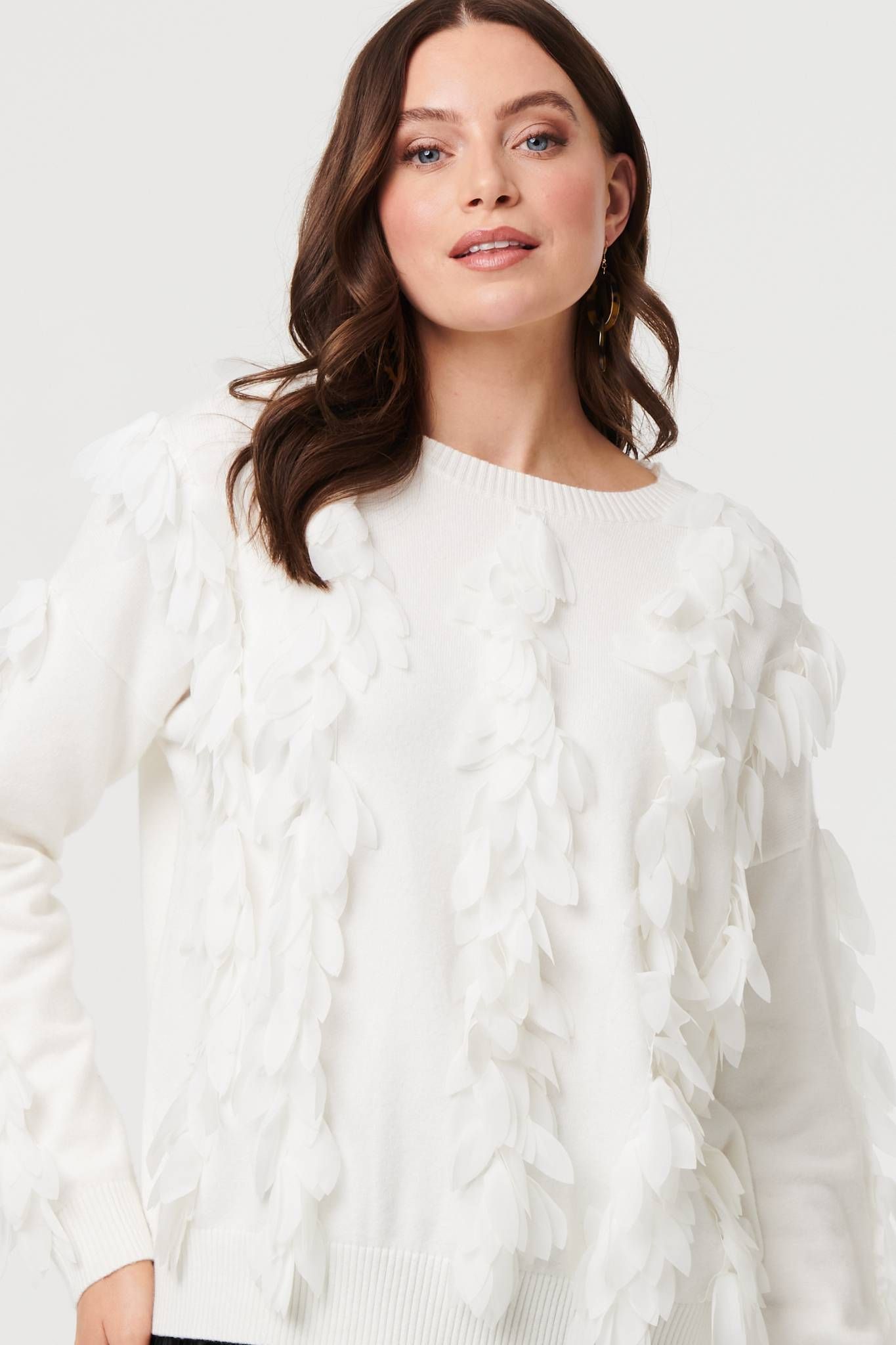 Izabel London Feather Embellished Long Sleeve Jumper