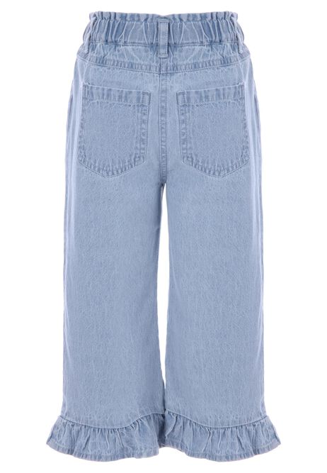 Younger Girls Blue Chambray Frill Hem Trousers