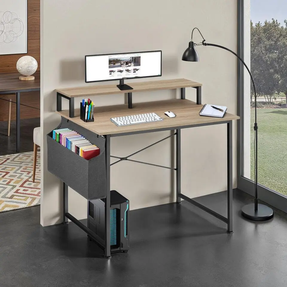 tectake Bureau met plank en organizer, Industrieel Licht Hout, Eiken Sonoma