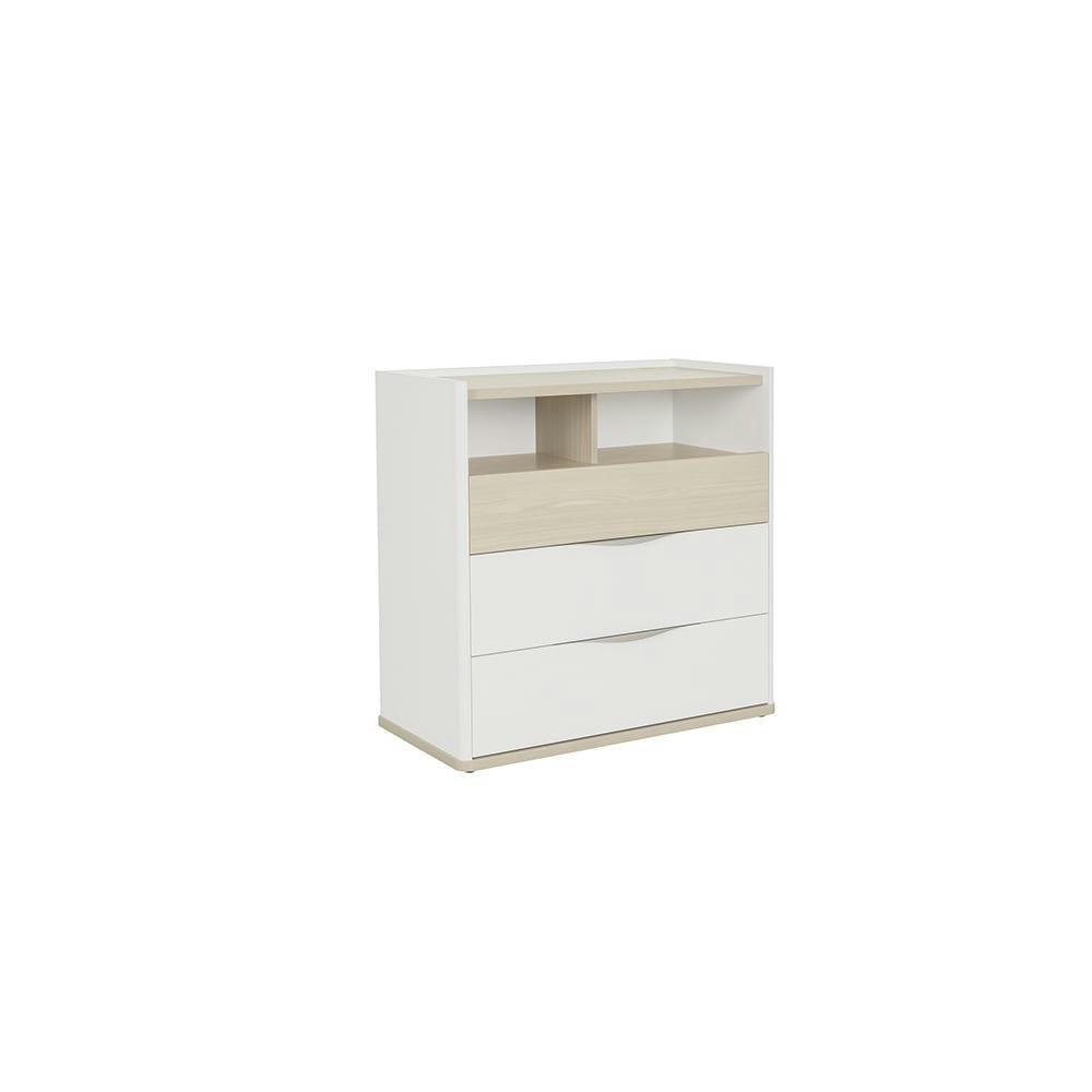 MISTRAL - Commode 3 tiroirs 2 niches effet bois finition bois