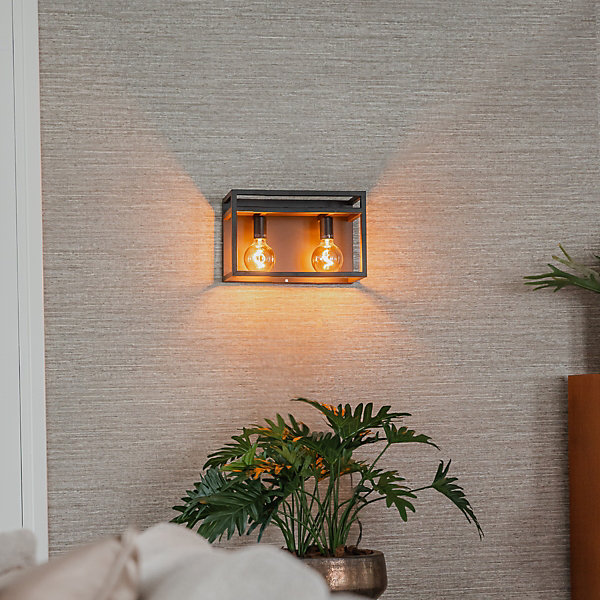 Applique murale industrielle noire avec étagère 2 lumières - Cage Rack