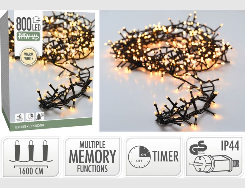 LED-Cluster-Lichterkette 800 LEDs warmweiß 16m mit Timer
