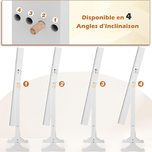 Armoire à Bijoux sur Pied avec Miroir sans Cadre Miroir Intégré Lumières LED 4 Angles Réglables Serrure à Clé Blanc