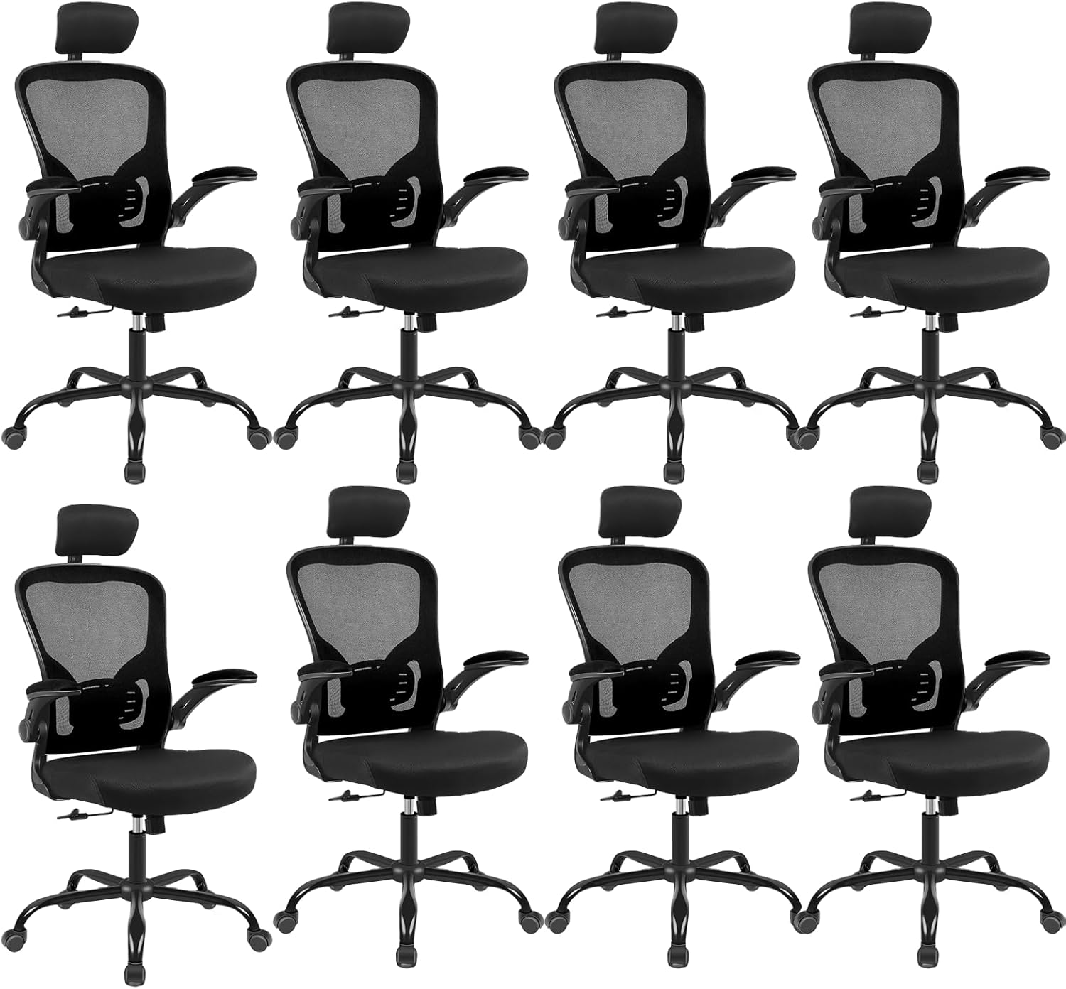 8 Pack Ergonomic Office Chair with 3D Adjustable Headrest, Mesh Home Office Desk Chairs with Lumbar Support & Flip-Up Armrests for Office, Home and Conference Room(8 Pack)