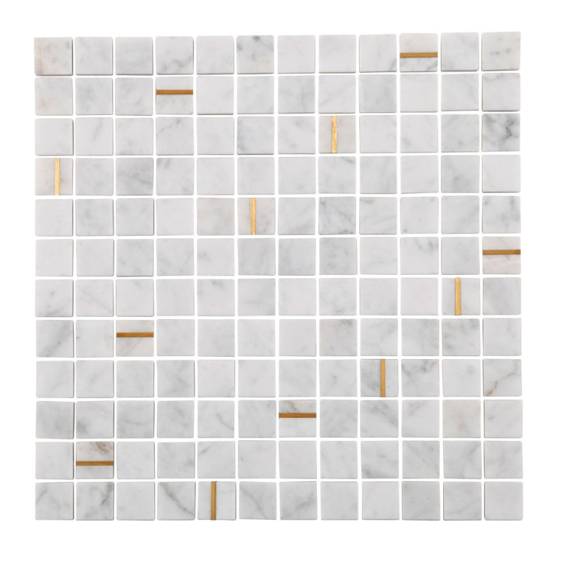 Carrelage mosaïque carrare et doré 29,7 x 29,7 cm