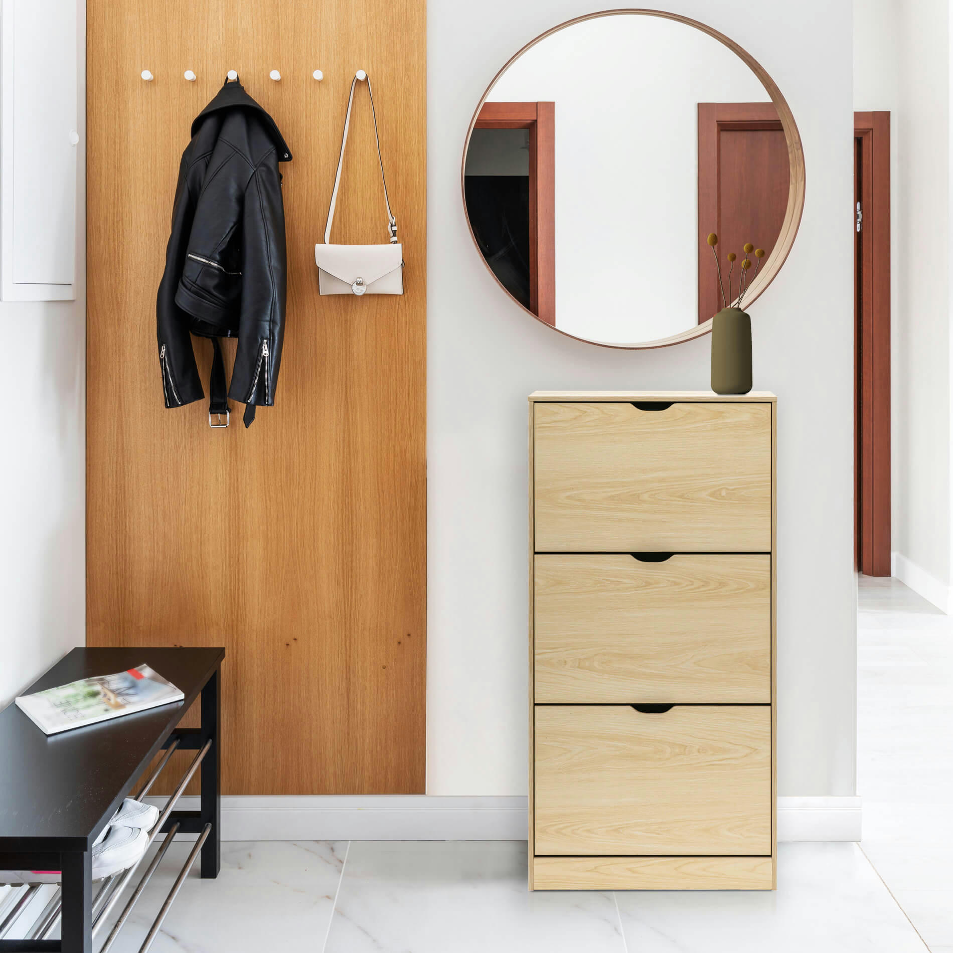 - Meuble à chaussures 3 portes en MDF beige