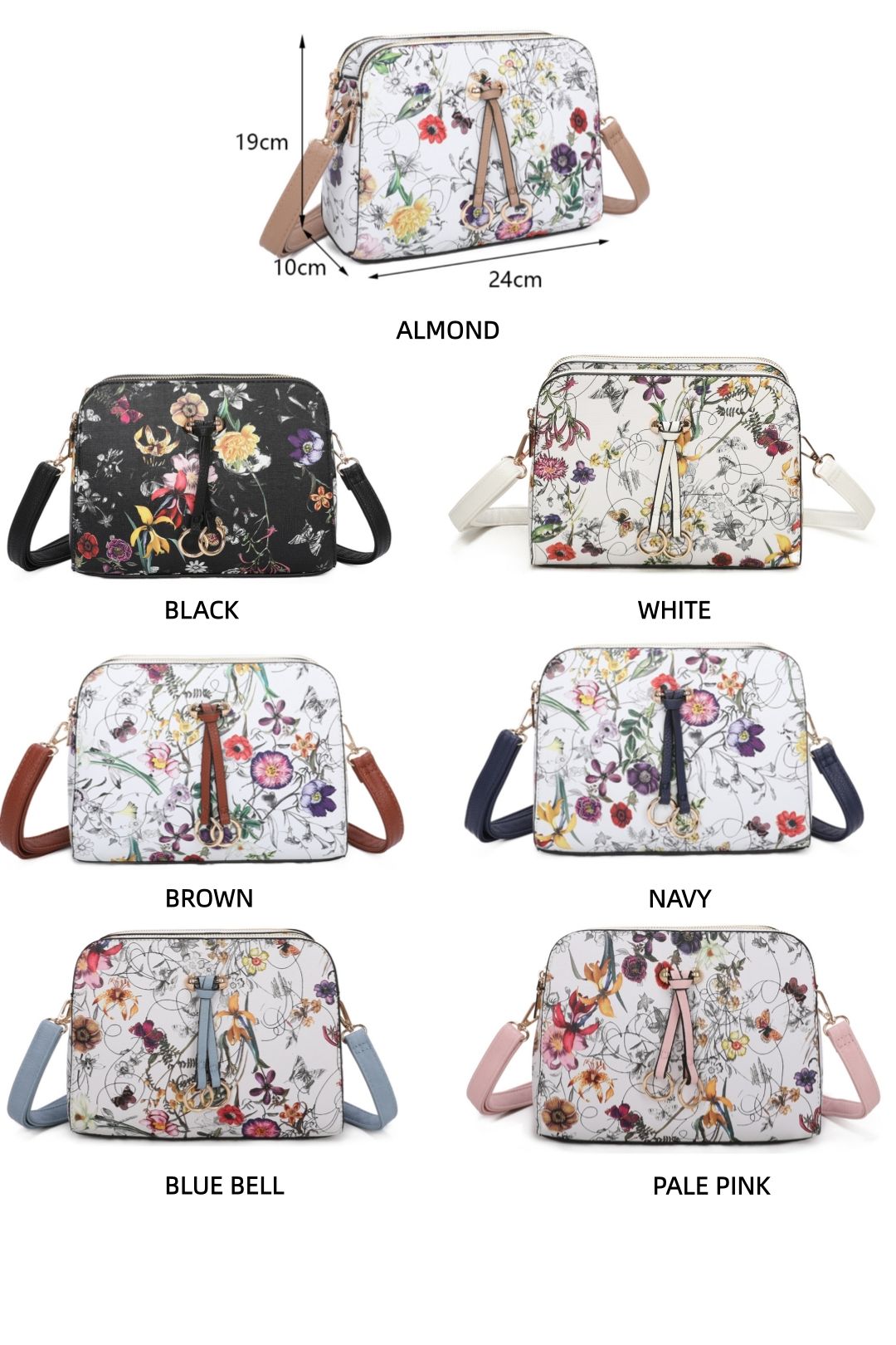 Fontanella Fashion Hana Twin Rings Tri-Compartments Vintage Flower Print Crossbody Bag