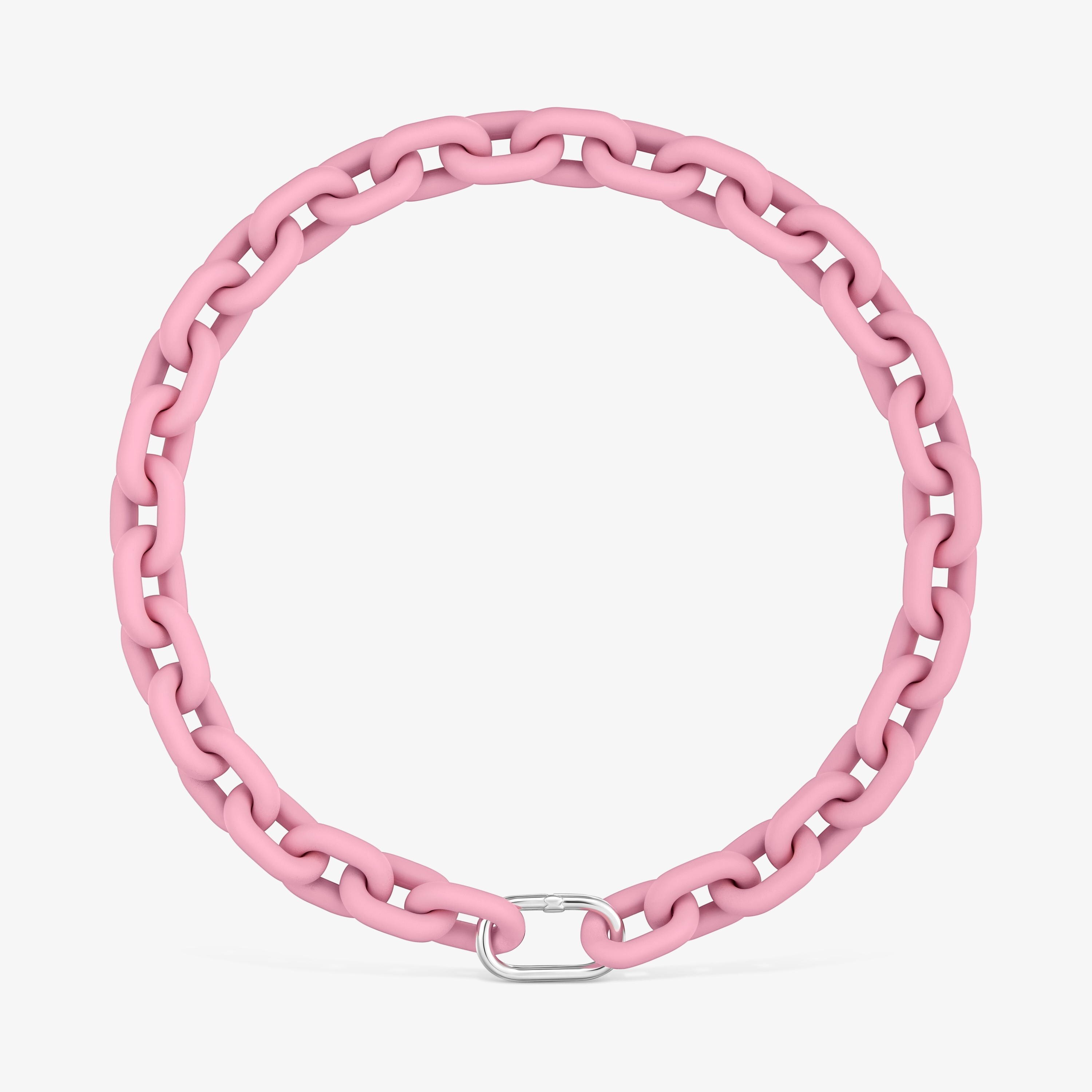 Collar cadena de acetato en color rosa y anilla de plata Hold Oval