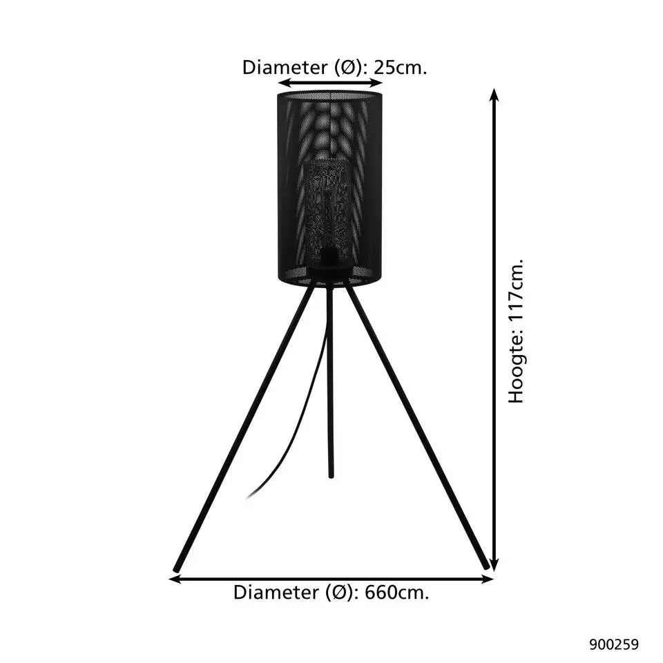 EGLO Ladunara Staande lamp - E27 - &Oslash; 57 cm - Zwart