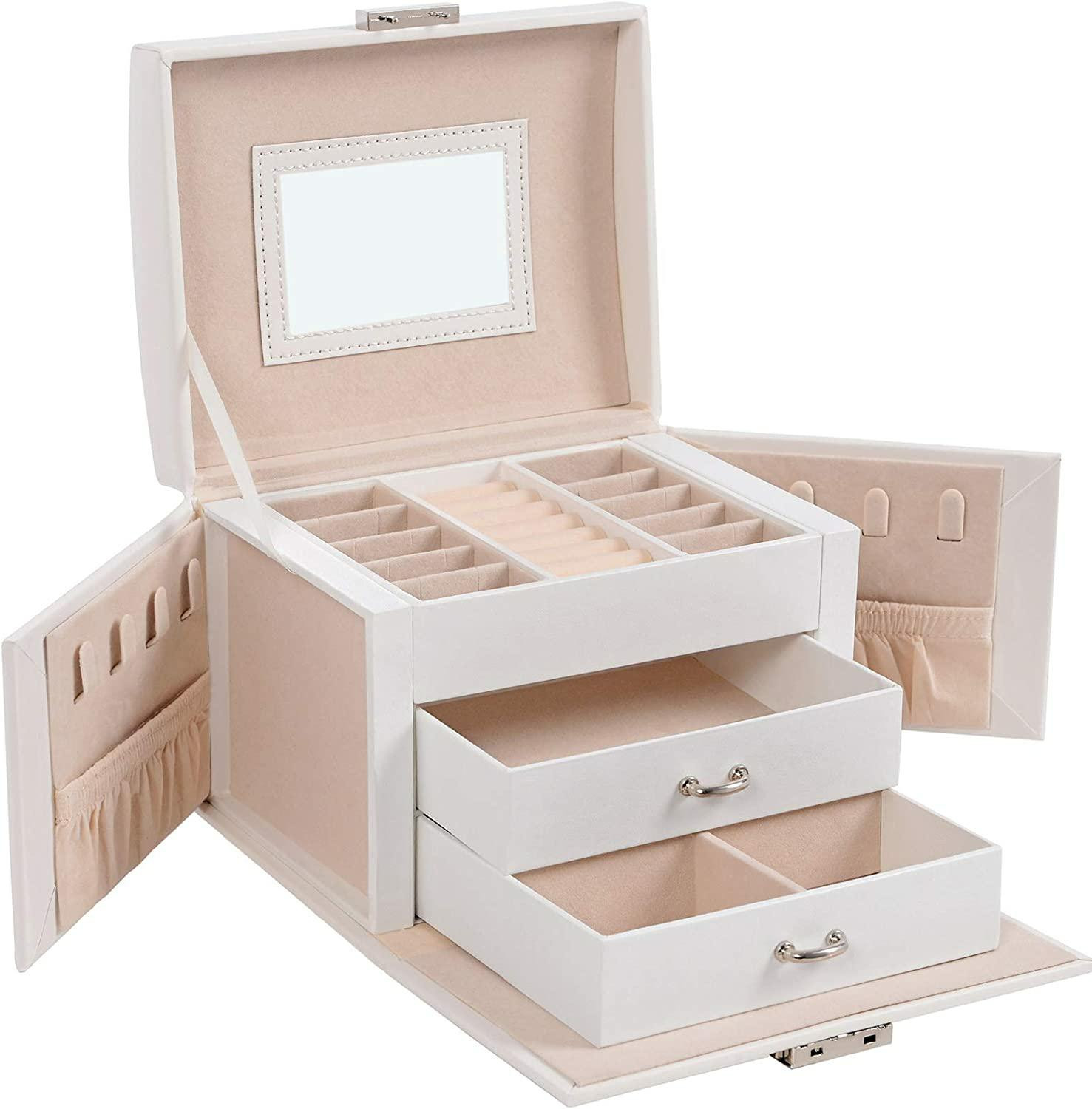 Szkatułka na biżuterię biała 3 poziomy organizer 12x17,5x13,5 cm