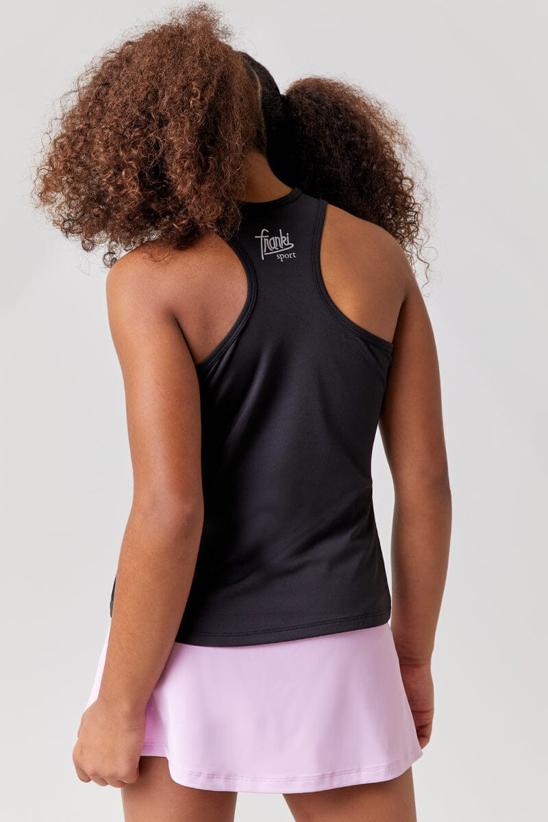 Hello Franki Sport Black Racer Back Tank Top for girls