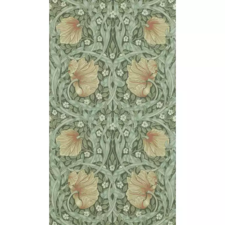 Morris & Co. Pimpernel Bayleaf Green Floral Wallpaper
