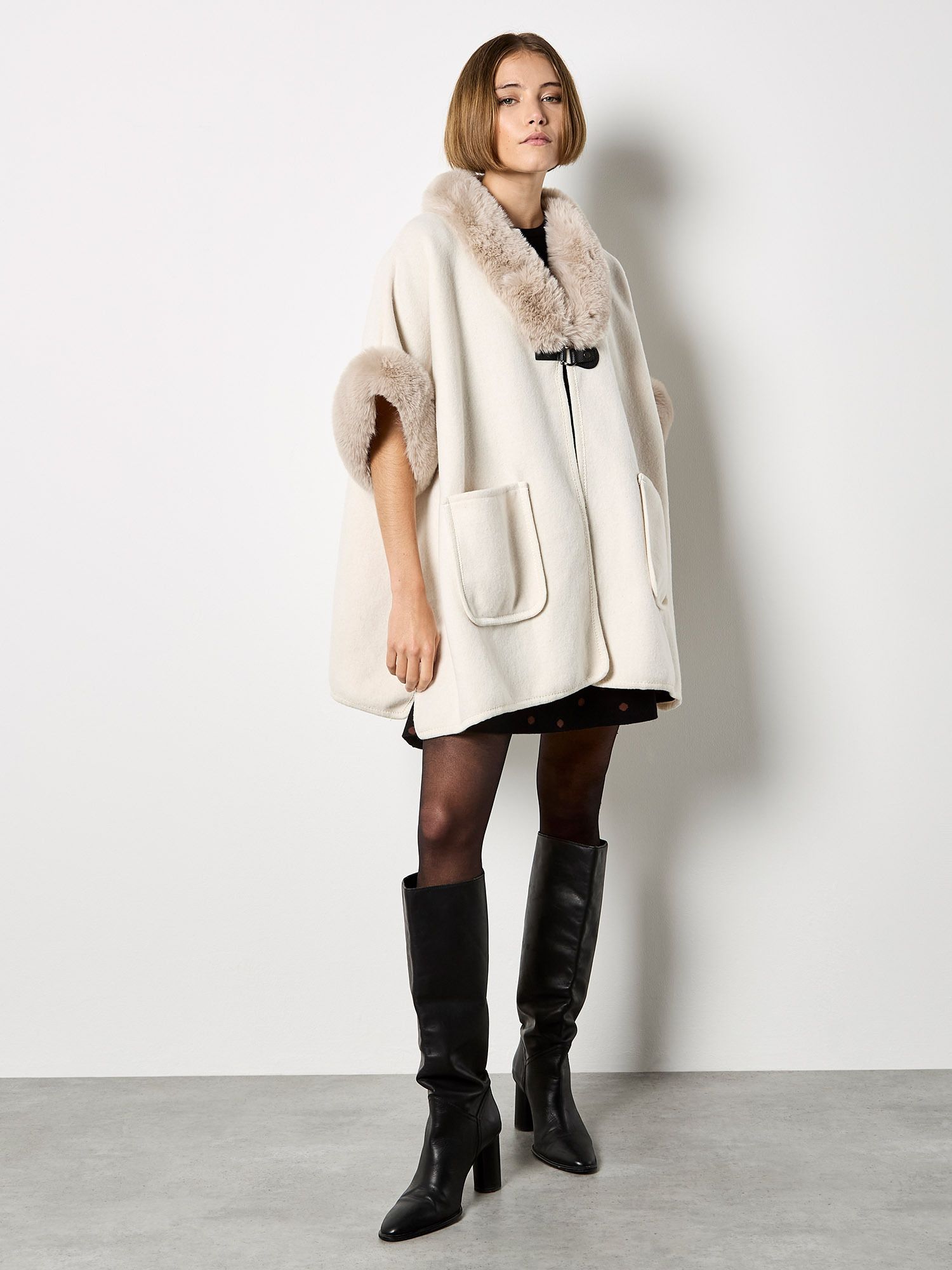 Apricot Faux Fur Trim Cape