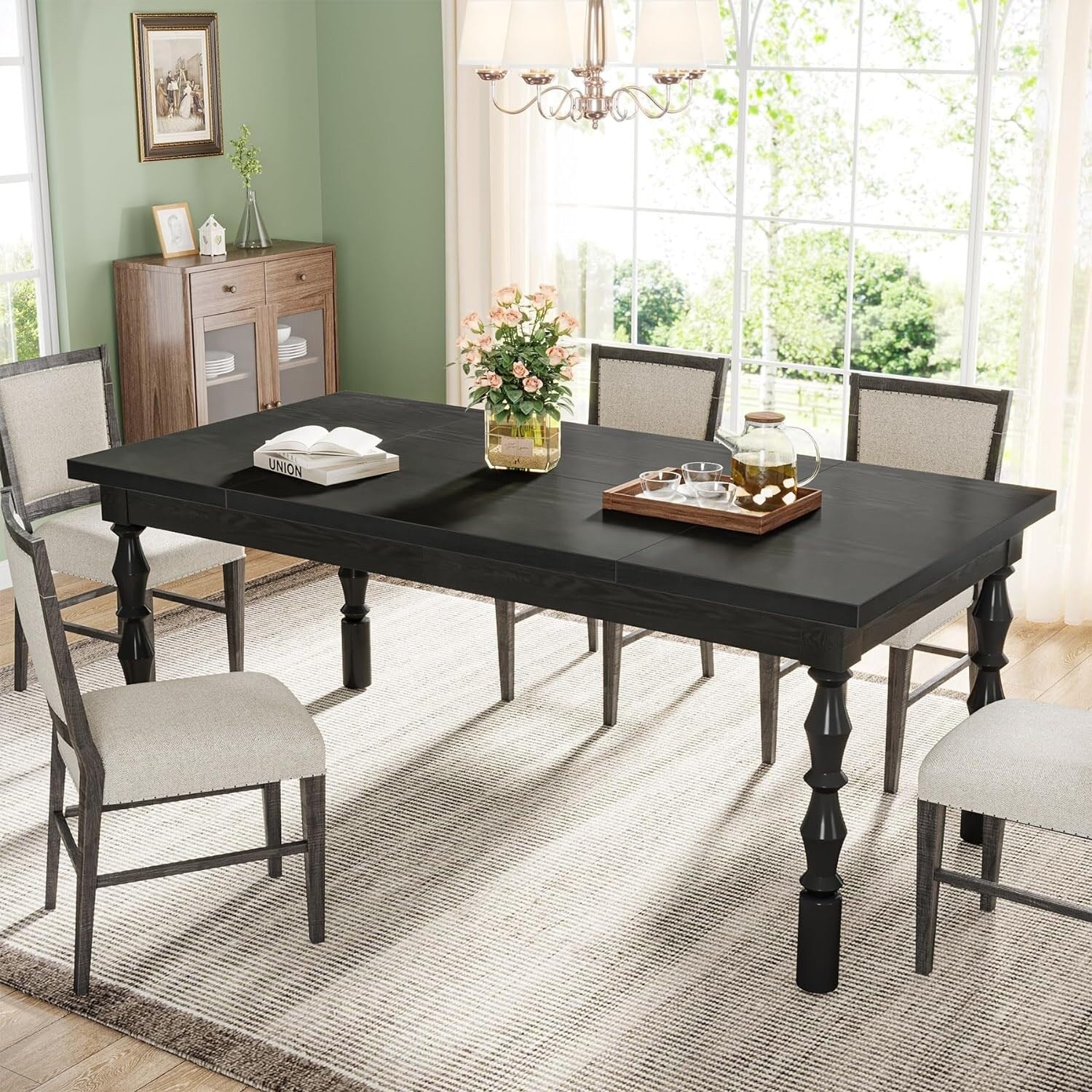62 Wood Farmhouse Dining Table for 4-6 People, Large Rectangle Kitchen Table