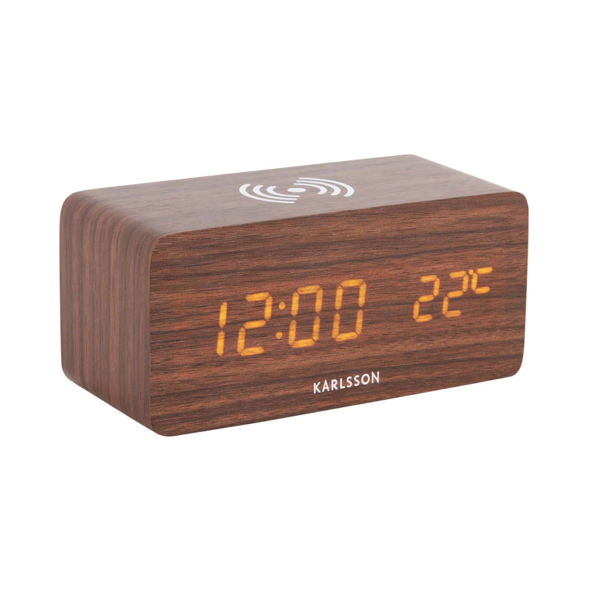 Karlsson wekker Block w. Phone Charger LED - bruin - 7.4x15x7.1cm