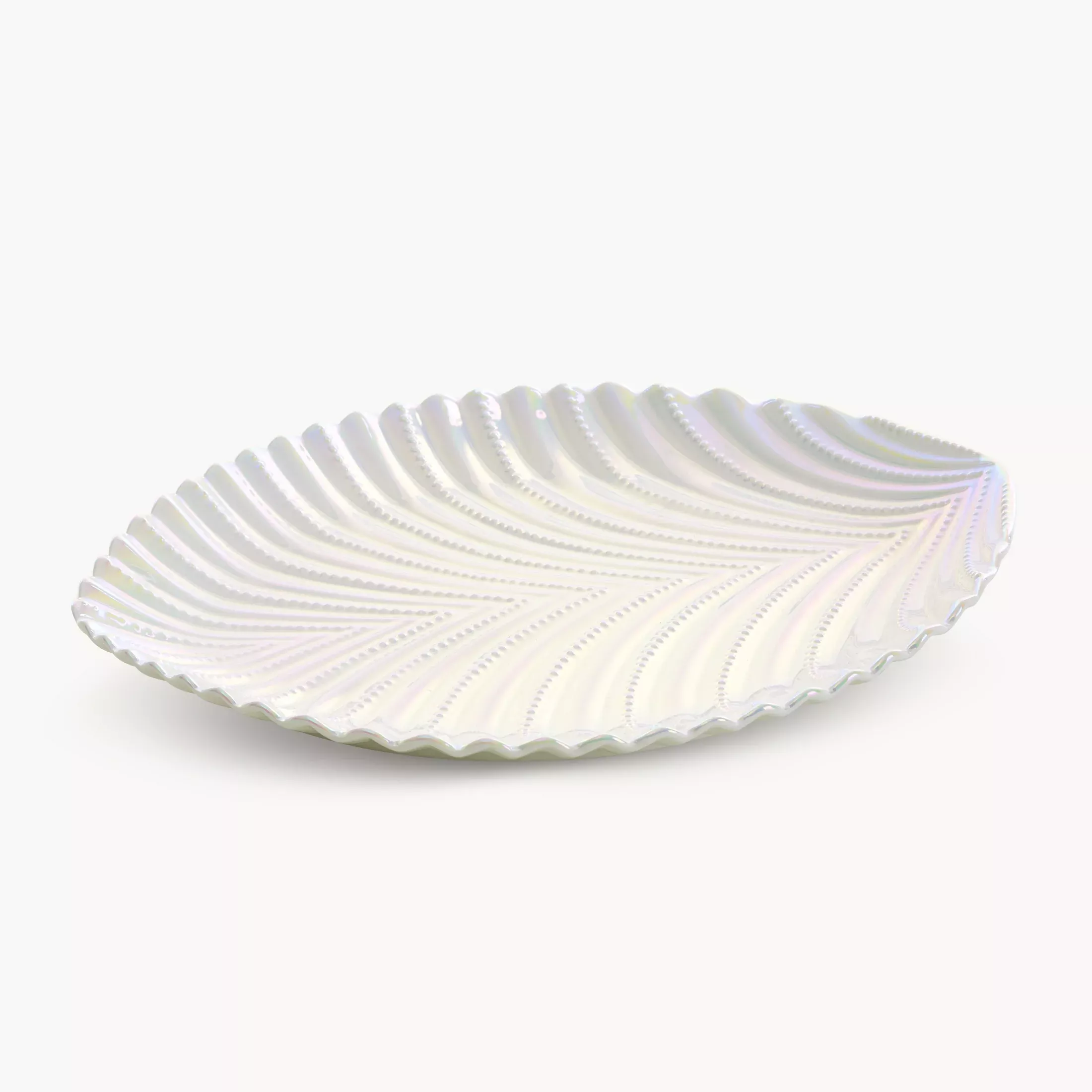 Patera ceramicznadekoracyjna perłowa z wytłaczanym wzorem 28x22x3 cm NELA