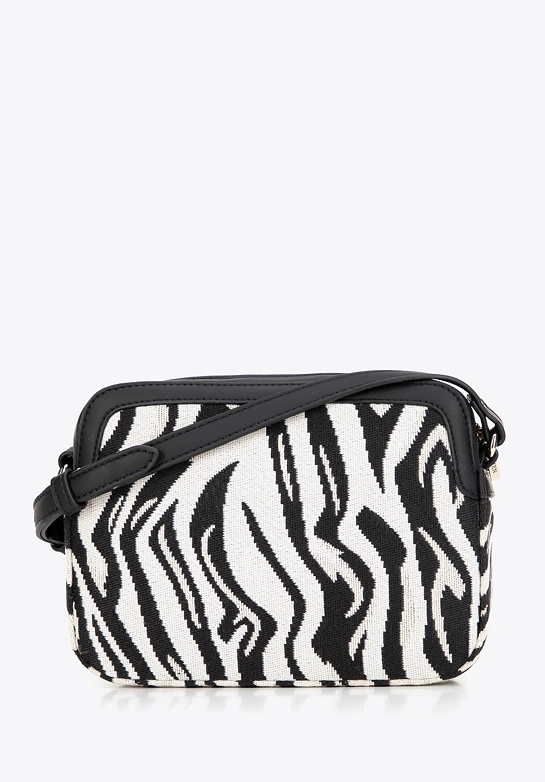 Damska crossbody z żakardu i ekoskóry biało - czarna