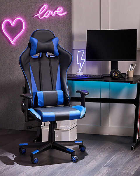 Chaise de bureau GAMER Cuir PU Bleu foncé