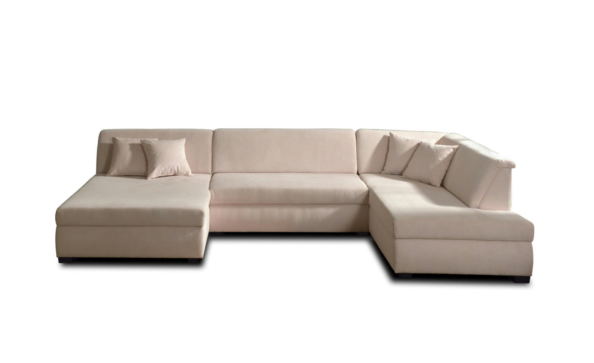 MALCOM - Canapé panoramique 7 places angle droit en velours côtelé beige