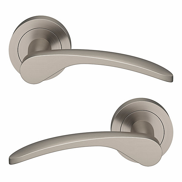 Ensemble poignée sur rosace rond à visser GoodHome Beare effet nickel satin gris Ø50mm