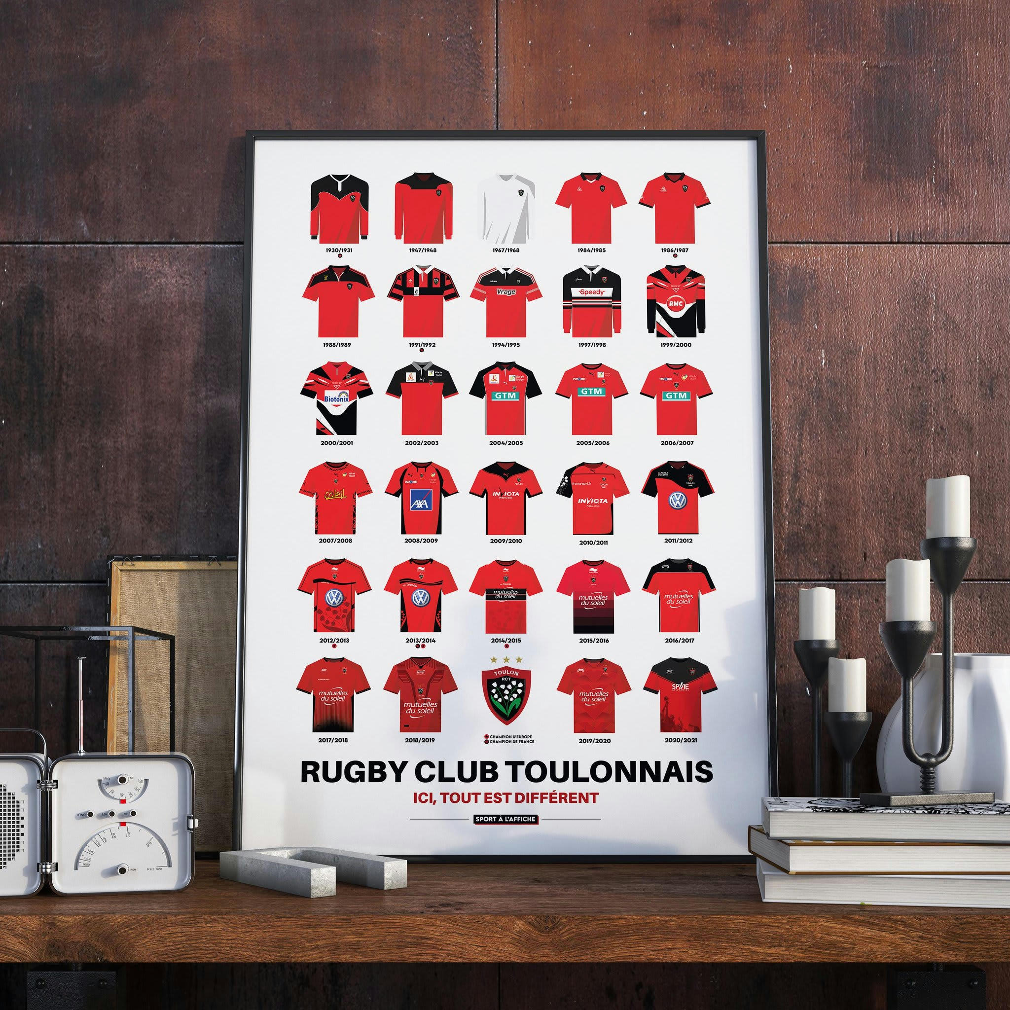 RUGBY - Affiche Rugby - RC Toulon - Maillots Historiques 40 x 60 cm