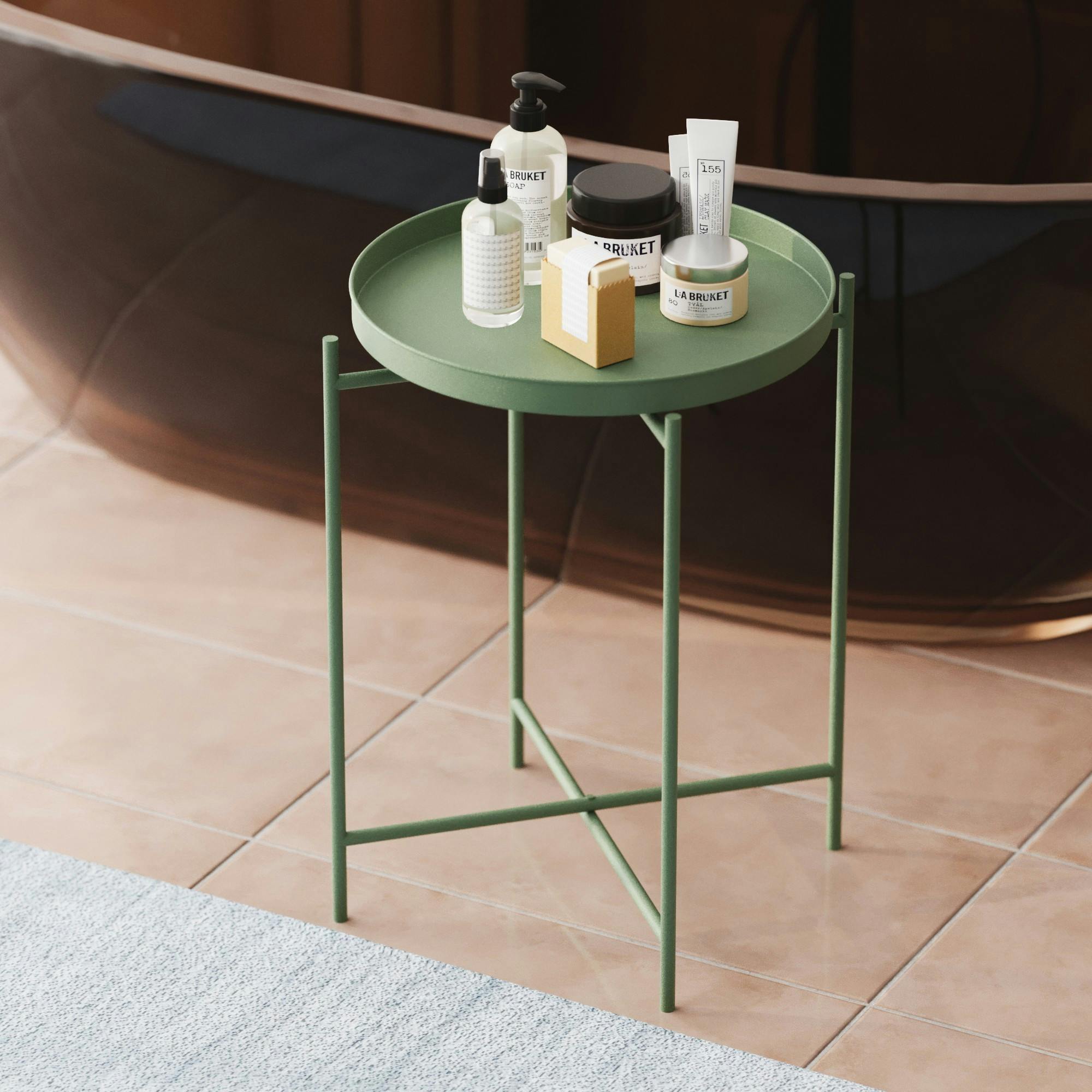Petite table d'appoint verte - structure ronde, métal SFAX