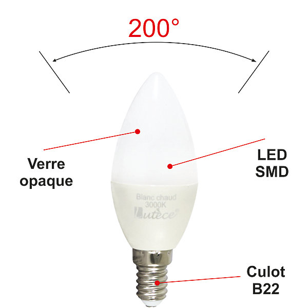 Lot de 10 ampoules LED E14 4,5W 330Lm 3000K - garantie 5 ans