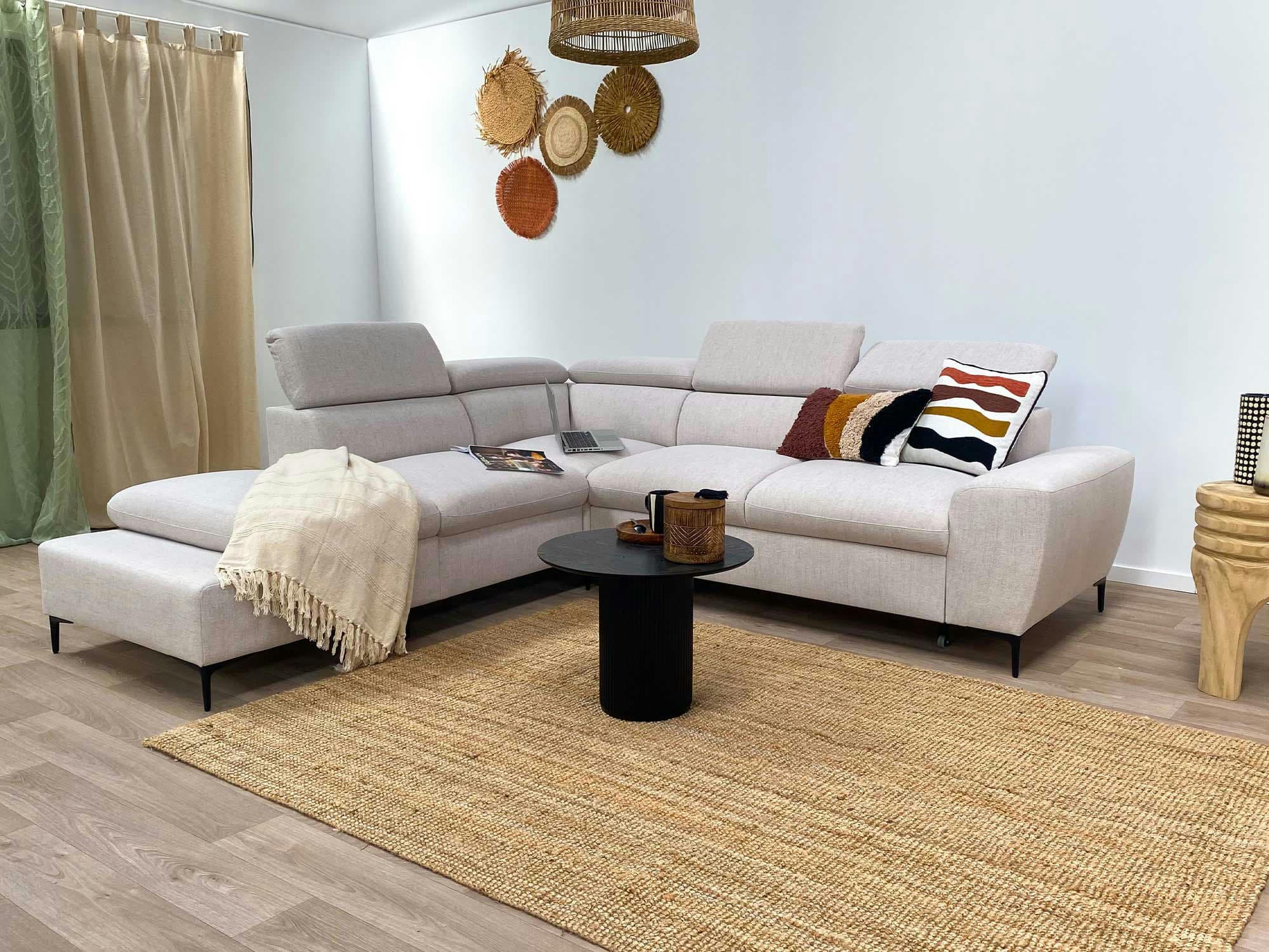 CELOSIA - Canapé d'angle réversible convertible 5 places en tissu beige