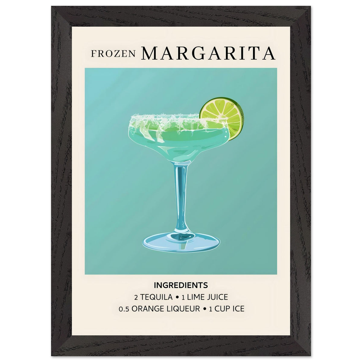 Artfulprints Poster met Lijst Frozen Margarita cocktail II - Ingrediënten  - A4 21x29.7 cm - Turquoise