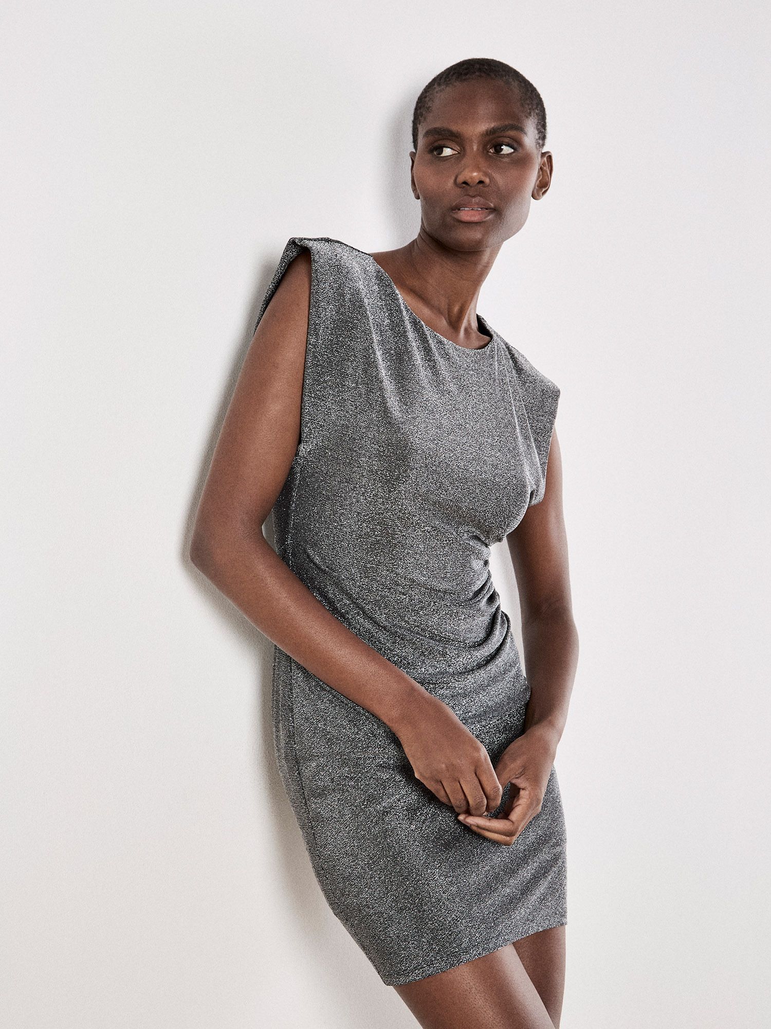 Apricot Ruched Sparkle Bodycon Mini Dress