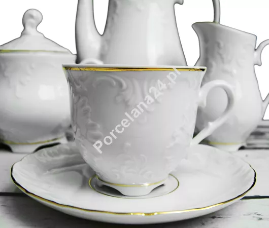 Serwis obiadowo - kawowy na 12 osób (82 el) Ćmielów - Rococo 3604 ZŁOTA LINIA