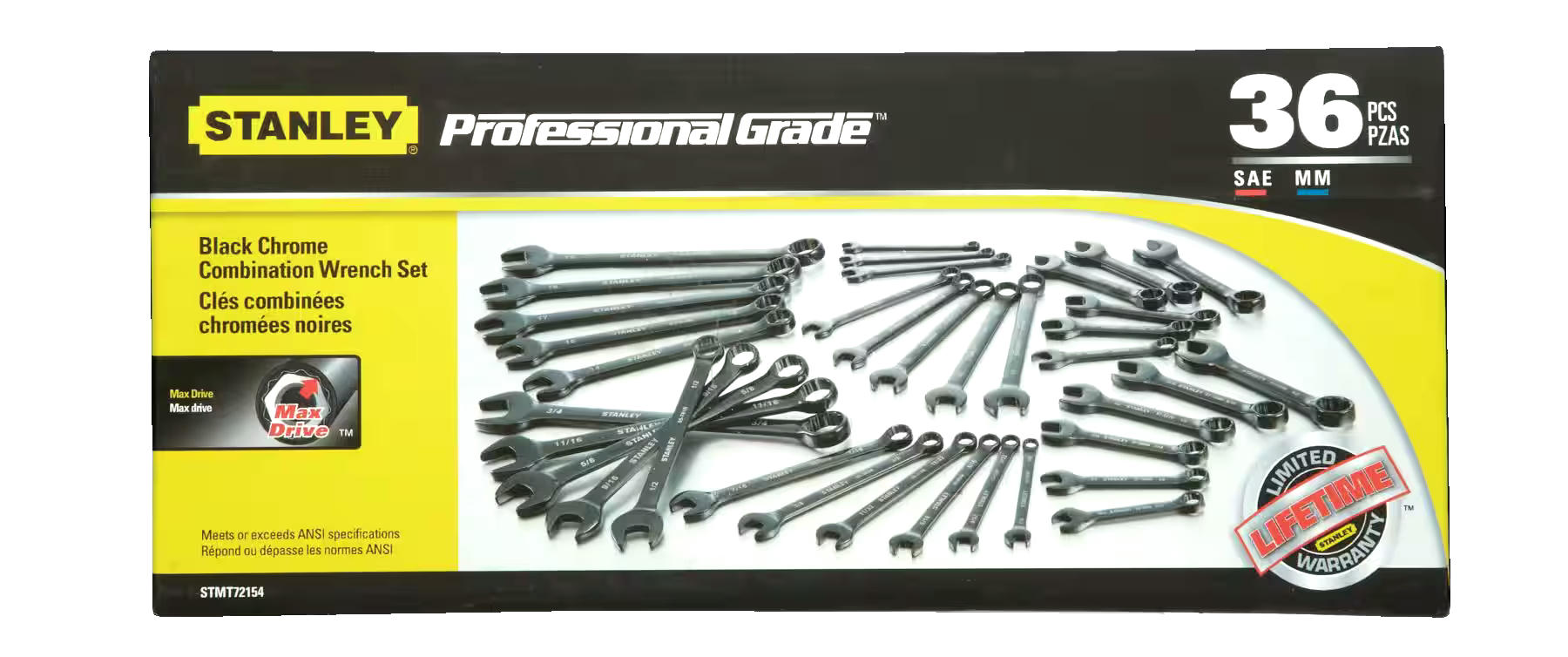 Stanley Professional Grade Combination Wrench Set, 36-pc, SAE/Metric, Black Chrome Finish